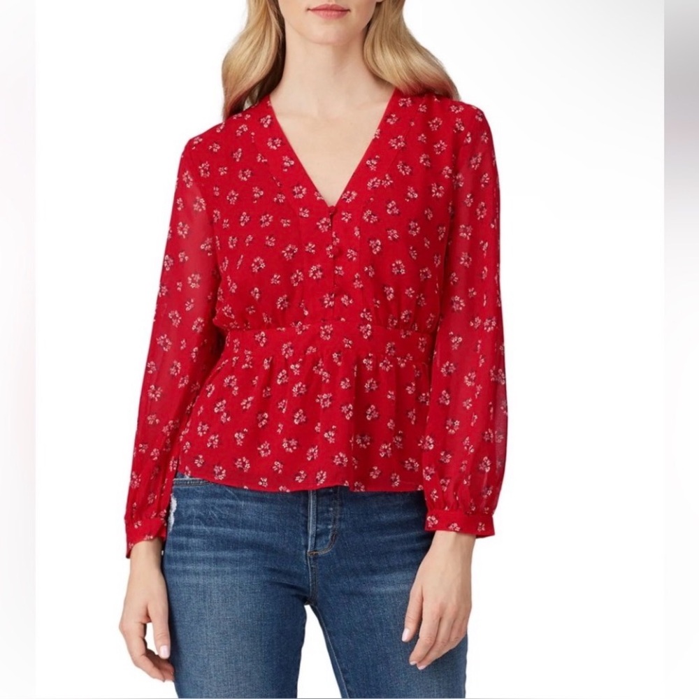 Madewell Red Floral V-Neck Blouse